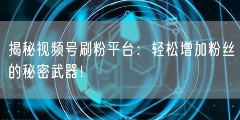 揭秘视频号刷粉平台：轻松增加粉丝的秘密武器！