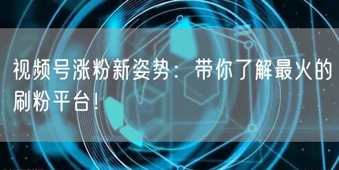 视频号涨粉新姿势：带你了解最火的刷粉平台！