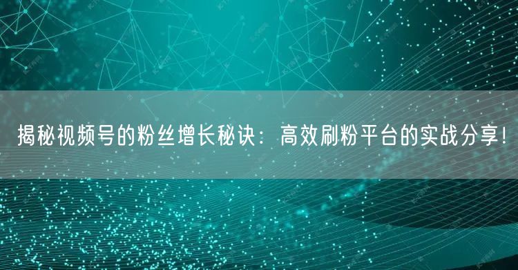 揭秘视频号的粉丝增长秘诀：高效刷粉平台的实战分享！