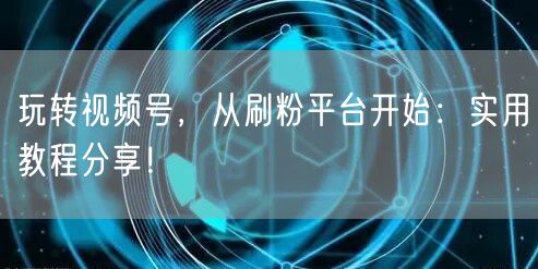 玩转视频号，从刷粉平台开始：实用教程分享！