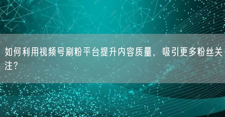如何利用视频号刷粉平台提升内容质量，吸引更多粉丝关注？