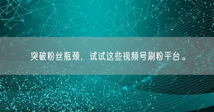 突破粉丝瓶颈，试试这些视频号刷粉平台。
