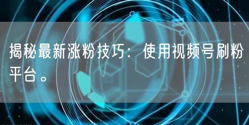 揭秘最新涨粉技巧：使用视频号刷粉平台。