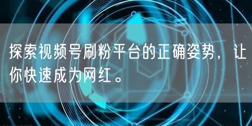 探索视频号刷粉平台的正确姿势，让你快速成为网红。