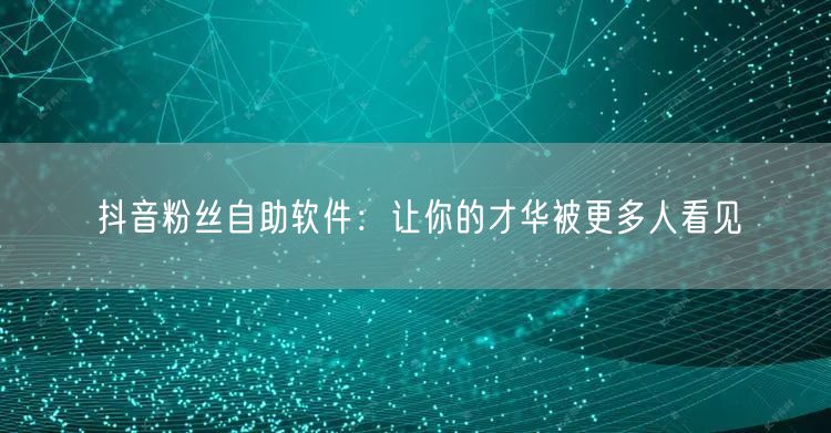 抖音粉丝自助软件：让你的才华被更多人看见